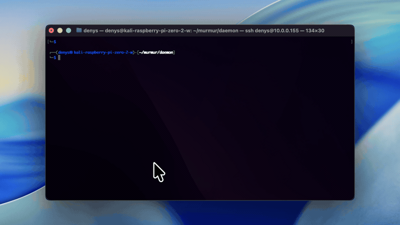 murmur demo — pairing, shell, and AI agent on a Raspberry Pi over Bluetooth